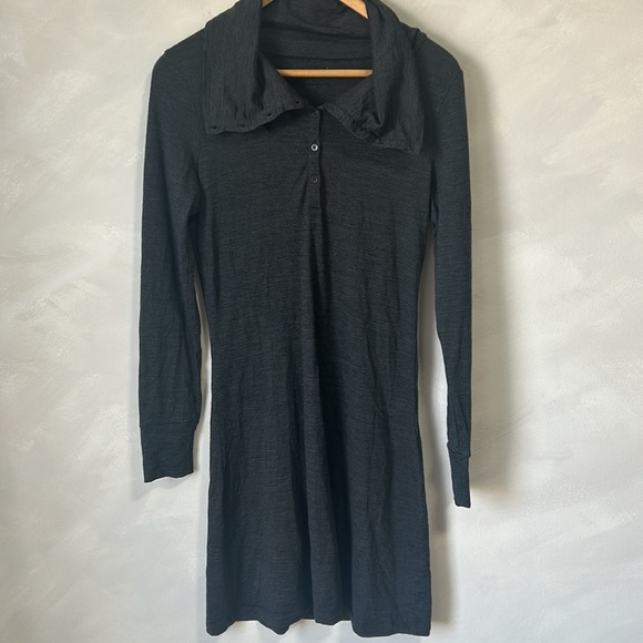 Icebreaker Ariana merino wool dress heather grey S long sleeve collar cowl - Picture 3 of 9
